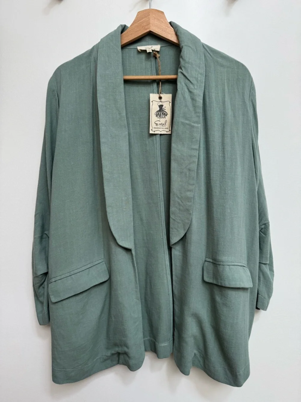 Easel Los Angeles Ruched Sleeve Longline Open Front Blazer Women Large Boho NWT